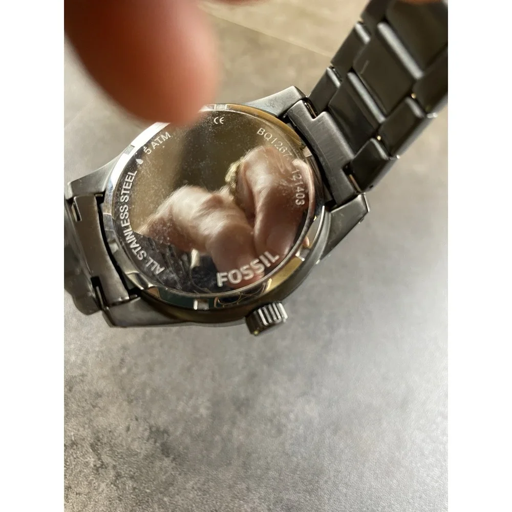 Fossil Men's Dark Gunmetal Gray Quartz 44mm Watch BQ1267-NEW BATTERY